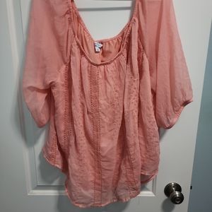 Peach eyelet top plus size top 3x